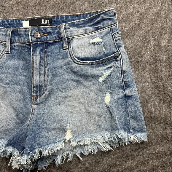 Kut from the Kloth Jane High Rise Denim Short Women Sz 2 Blue Distressed Summer - Picture 3 of 8